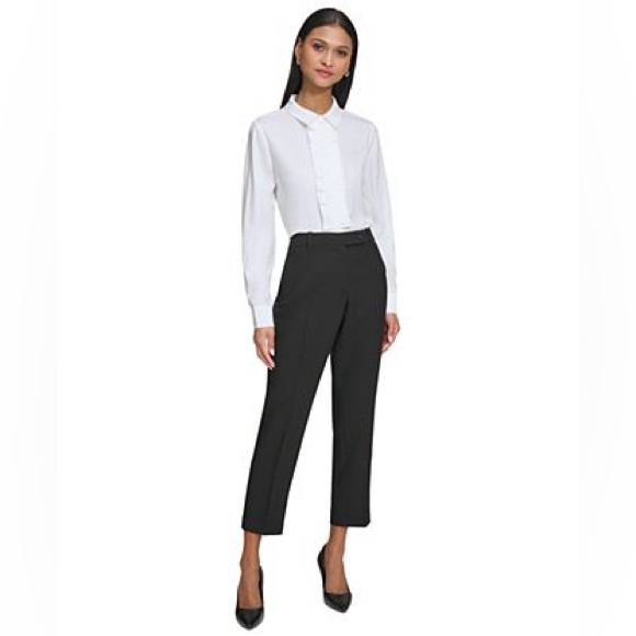 KARL LAGERFELD Slim Fit Straight Leg Mid Rise Career Work Pant in Black Size 4 - Picture 1 of 12